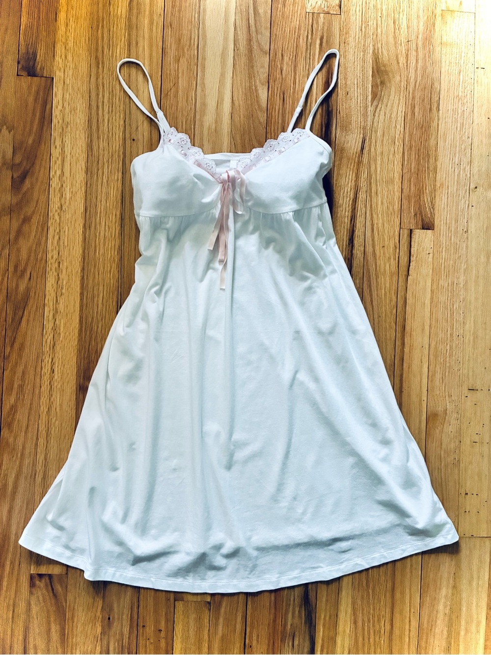 NWOT Victoria’s Secret Intimates White cotton with eyelet, pink ribbon, Size S